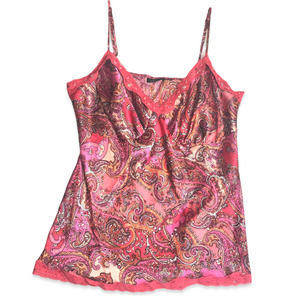 Mixit Woman Nightgown Paisley Spaghetti Strap Lace Trim